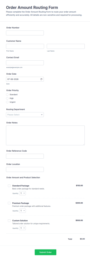 Order Amount Routing Form Template