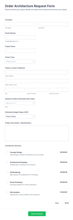 Order Architecture Request Form Template