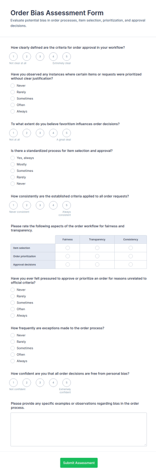 Order Bias Assessment Form Template