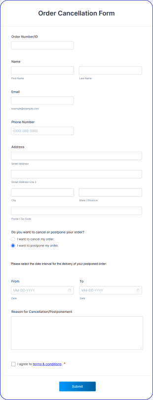 Order Cancellation Form Template