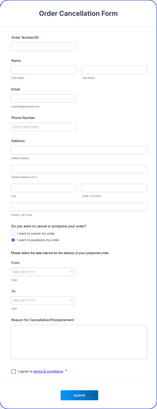 Order Cancellation Form Template