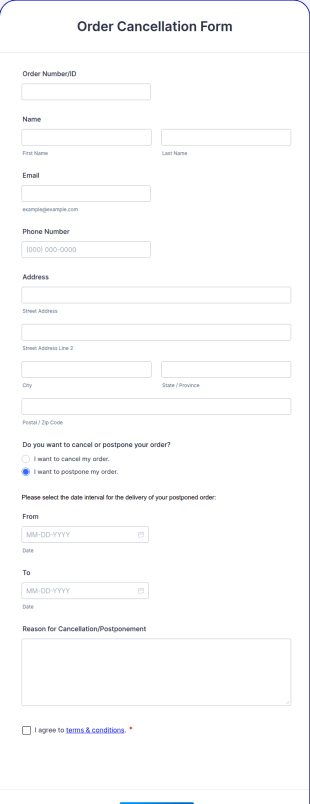 Order Cancellation Form Template