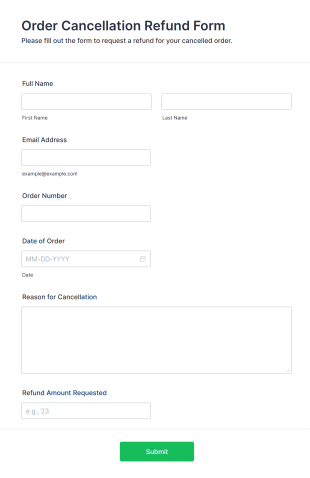 Order Cancellation Refund Form Template