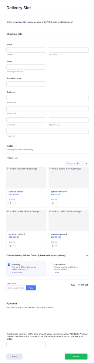 Order Checkout Form Template