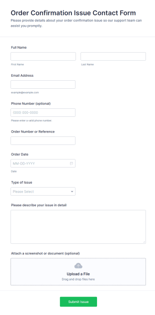 Order Confirmation Issue Contact Form Template
