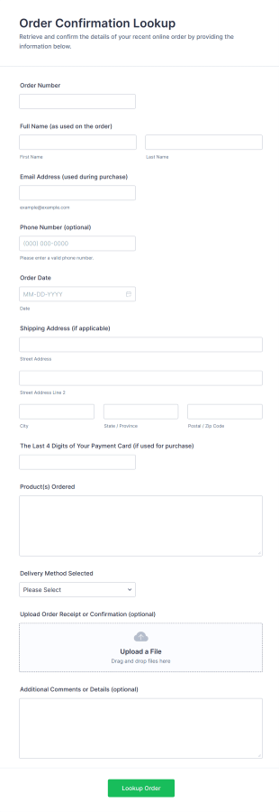 Order Confirmation Lookup Form Template