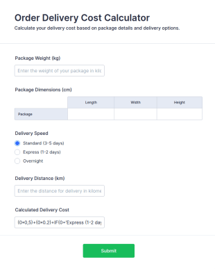 Order Delivery Cost Calculator Form Template