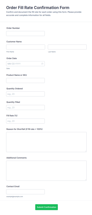 Order Fill Rate Confirmation Form Template