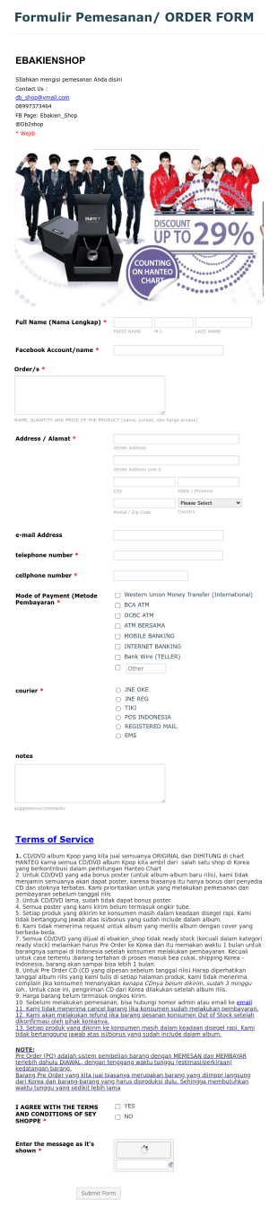 Ordering Form Template