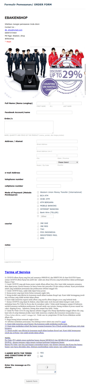 Ordering Form Template