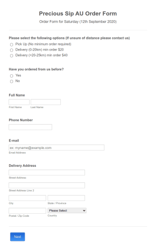 Order Form F&ampB Form Template