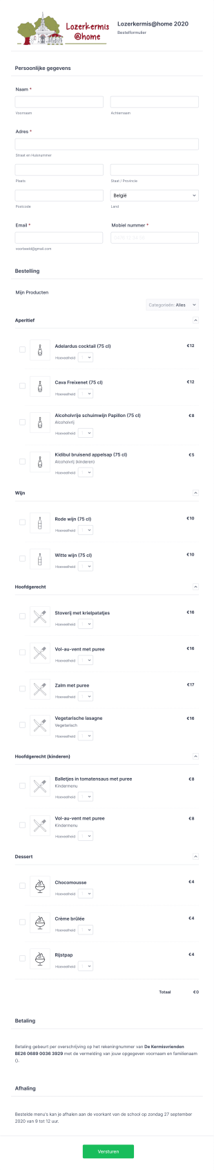 Order Form Lozerkermis@home 2020 Form Template