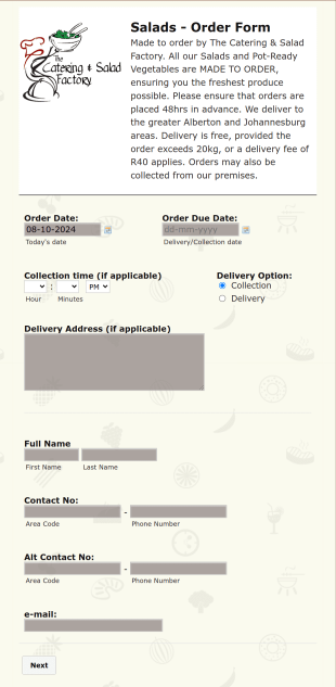 Salads Order Form Template