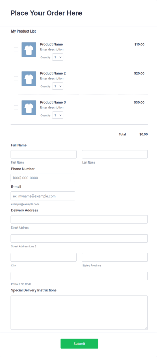 Custom Simple Order Form Template