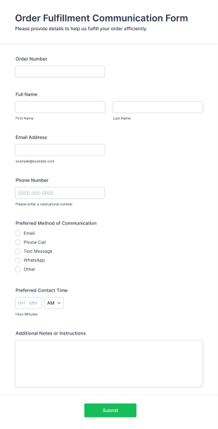 Order Fulfillment Communication Form Template