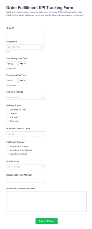 Order Fulfillment KPI Tracking Form Template