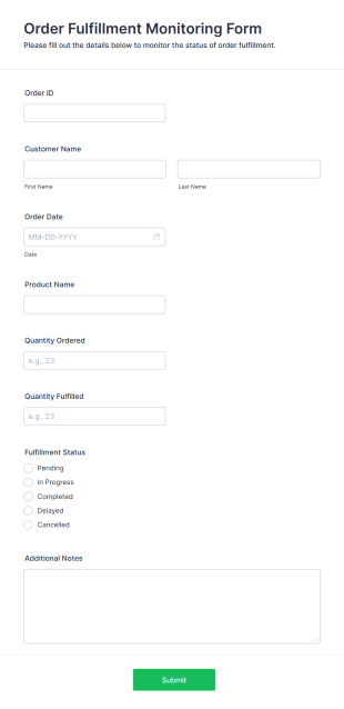 Order Fulfillment Monitoring Form Template