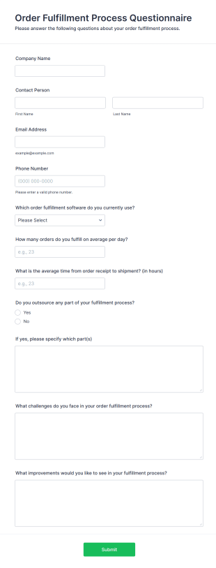 Order Fulfillment Process Questionnaire Form Template