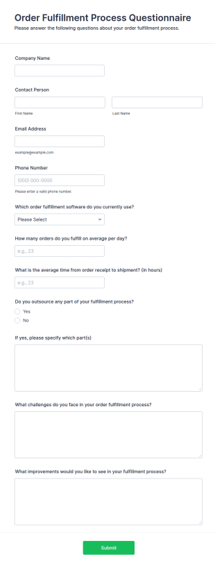 Order Fulfillment Process Questionnaire Form Template