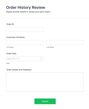 Order History Review Form Template