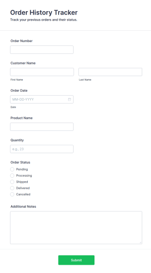 Order History Tracker Form Template