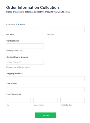 Order Information Collection Form Template