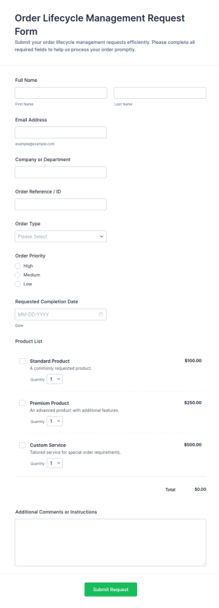 Order Lifecycle Management Request Form Template