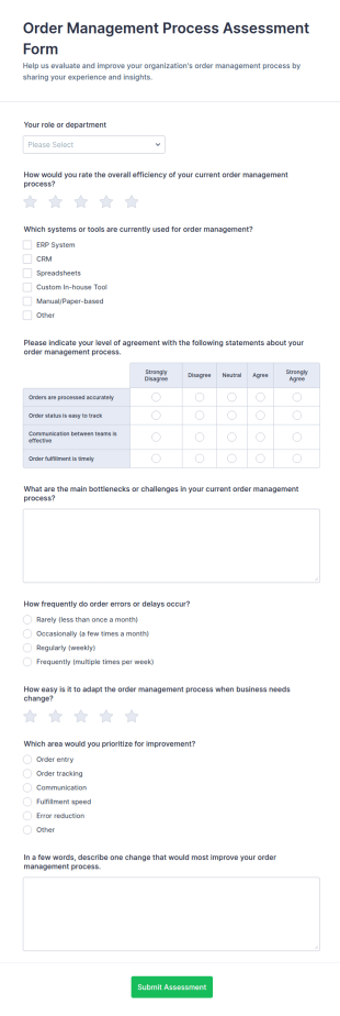 Order Management Process Assessment Form Template