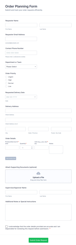 Order Planning Form Template
