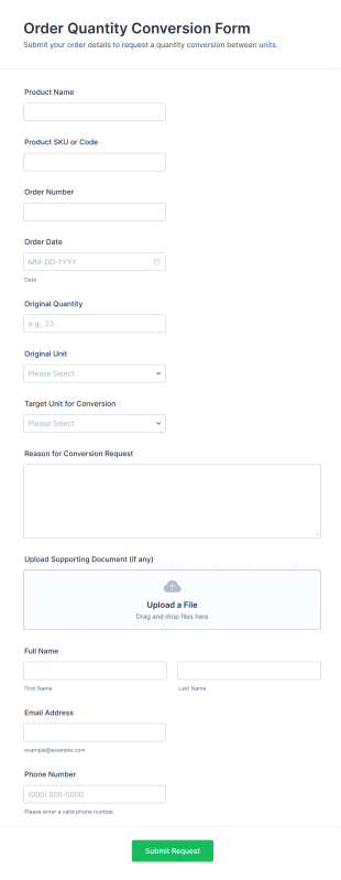 Order Quantity Conversion Form Template