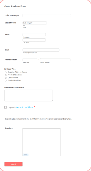 Order Revision Form Template