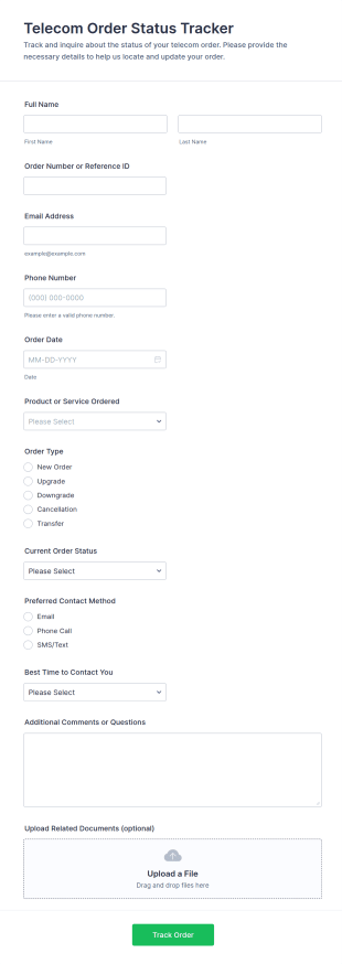 Order Status Tracking Form Template