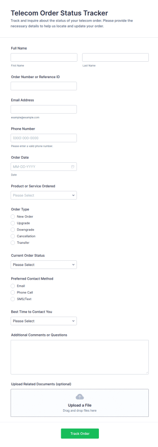 Order Status Tracking Form Template
