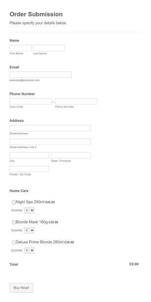 Order Submission Form Template
