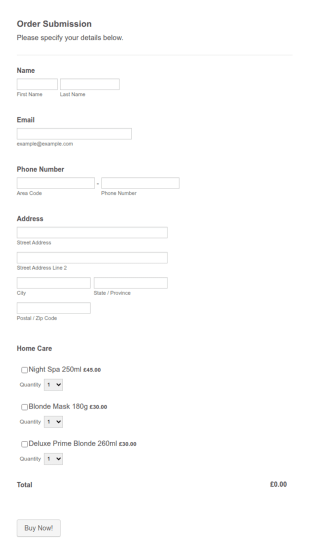 Order Submission Form Template