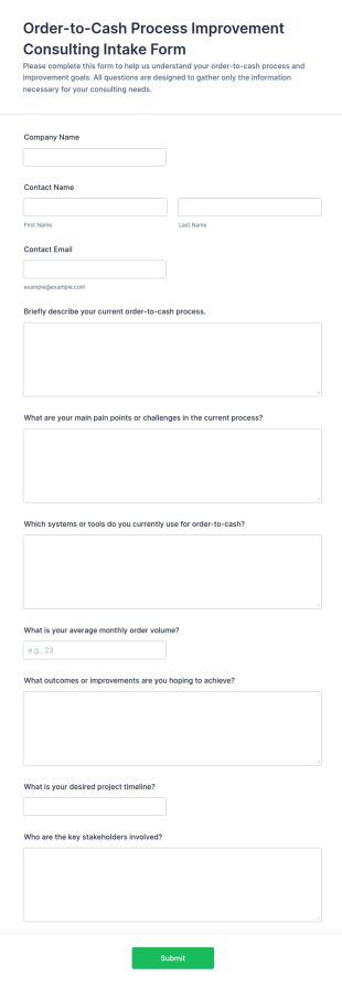 Order To Cash Process Improvement Consulting Intake Form Template