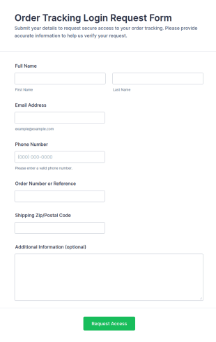 Order Tracking Login Request Form Template