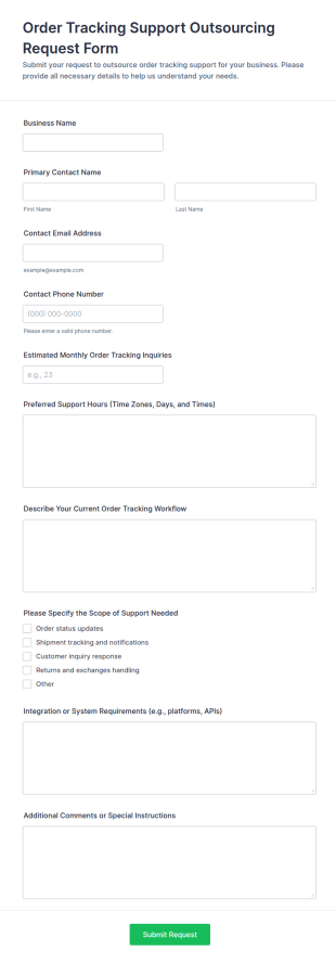 Order Tracking Support Outsourcing Request Form Template