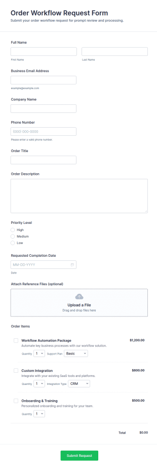 Order Workflow Request Form Template