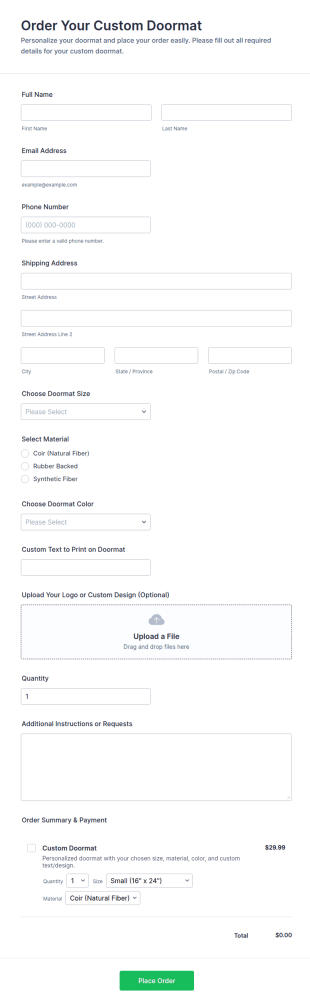Order Your Custom Doormat Form Template