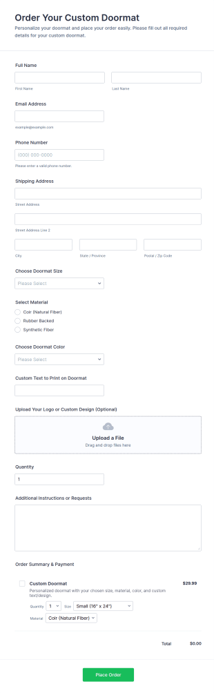 Order Your Custom Doormat Form Template