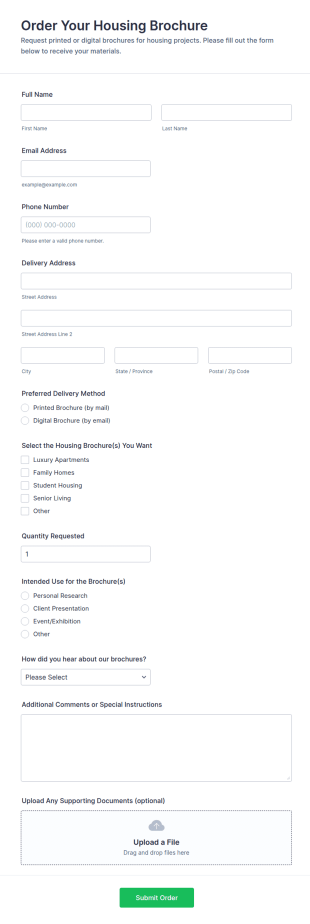 Housing Brochure Order Form Template