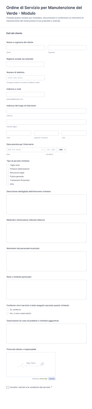 Ordine Di Servizio Per Manutenzione Del Verde Modulo