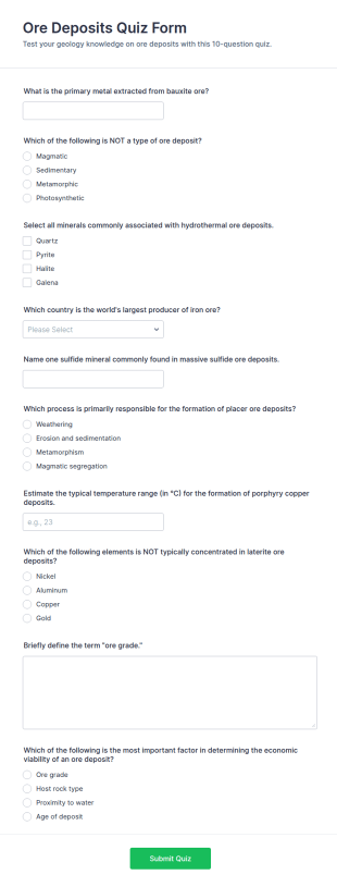 Ore Deposits Quiz Form Template