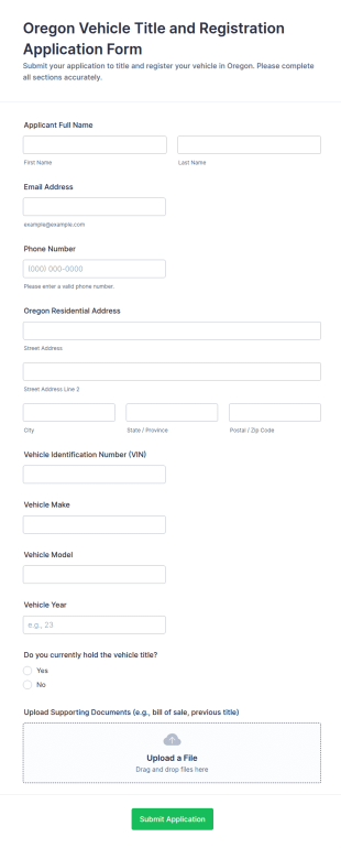 Oregon Vehicle Title And Registration Application Form Template