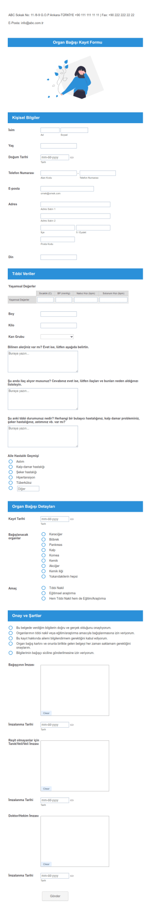 Organ Bağışı Kayıt Form Şablonu