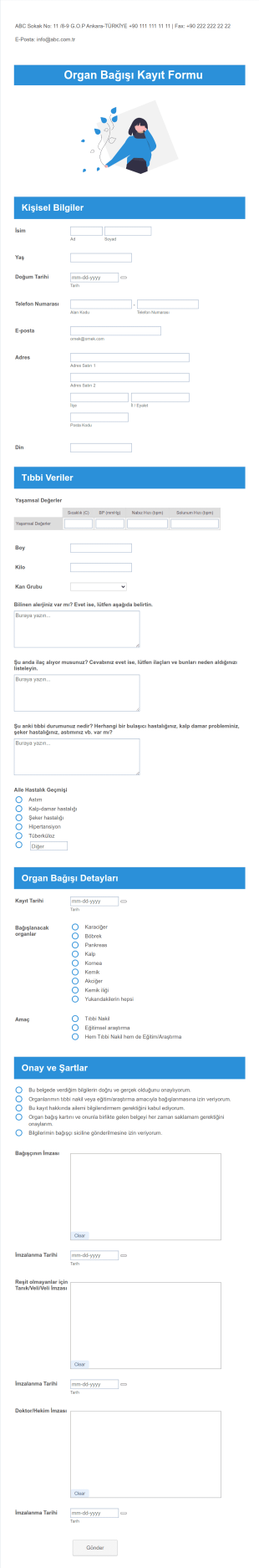 Organ Bağışı Kayıt Form Şablonu