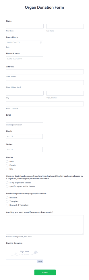Organ Donation Form Template