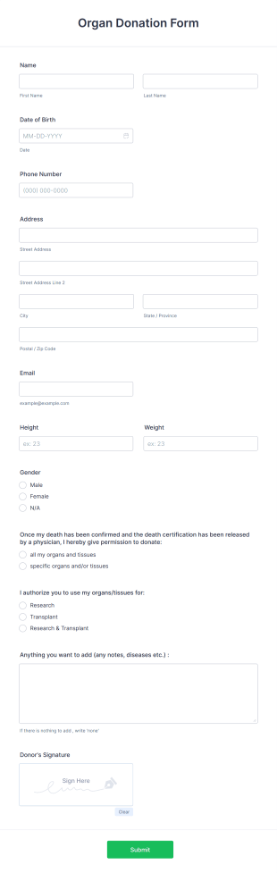 Organ Donation Form Template