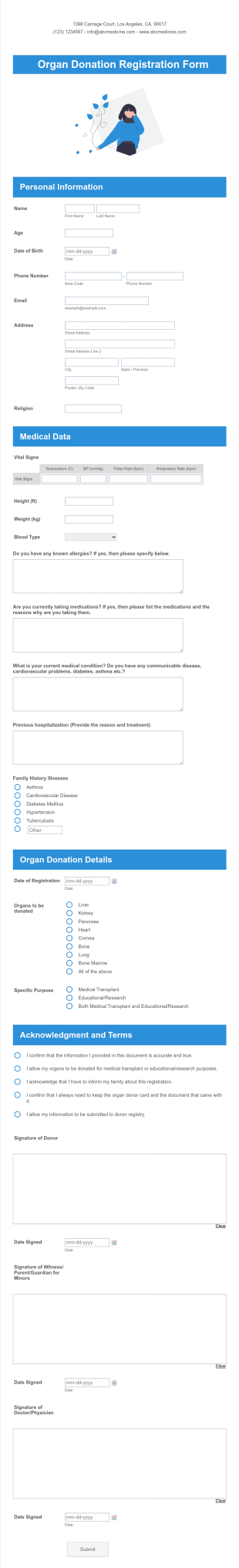 Organ Donation Registration Form Template